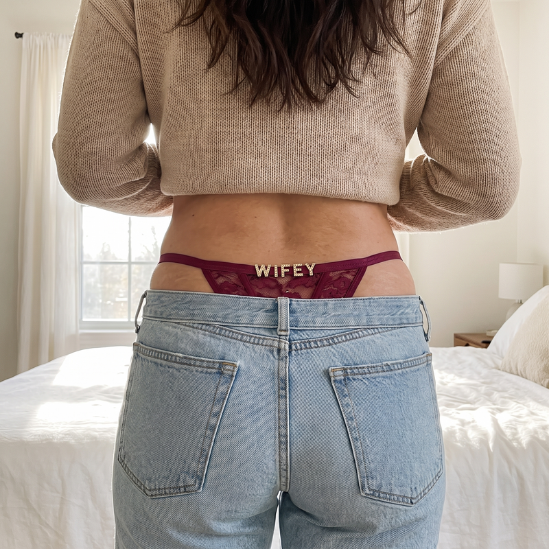 StripHer Tanga Rot mit WIFEY getragen